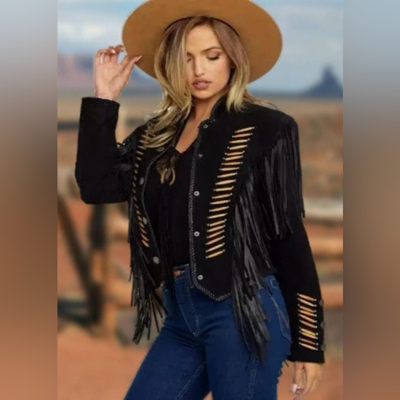 CRIPPLE CREEK WOMENS TRADITIONAL FRINGE LEATHER JACKET size S - Picture 7 of 14